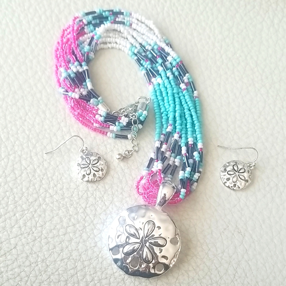 Beachy Boho Jewelry Set – Sand Dollar Necklace + Earrings